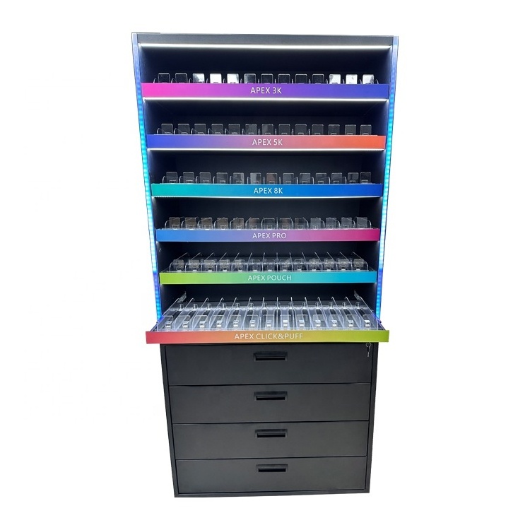 APEX Floor Standing Metal Locking Storage Cabinets Smoke Shop Display Stand with RGB Led Light