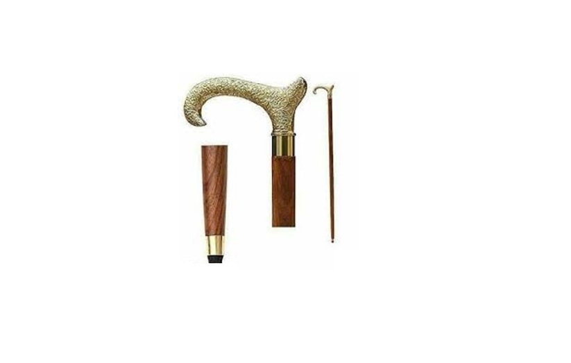 AARK Wooden Walking Stick with Brass Cane Handles