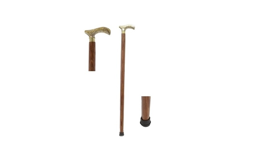 AARK Wooden Walking Stick with Brass Cane Handles