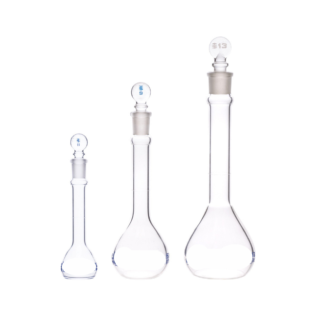 High Quality Borosilicate Glass Volumetric Flasks Various Capacities with I/C Glass Stopper (1ml to 2000ml) for Laboratory