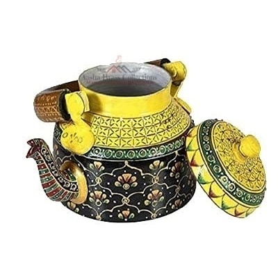 Black Yellow Hand Painted Traditional Tea Coffee Kettle Made In Aluminum Decorative Beautiful Customized Design Cheap Price