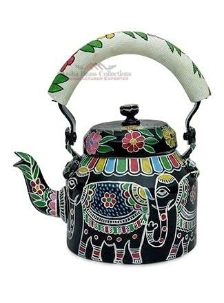 Black Yellow Hand Painted Traditional Tea Coffee Kettle Made In Aluminum Decorative Beautiful Customized Design Cheap Price