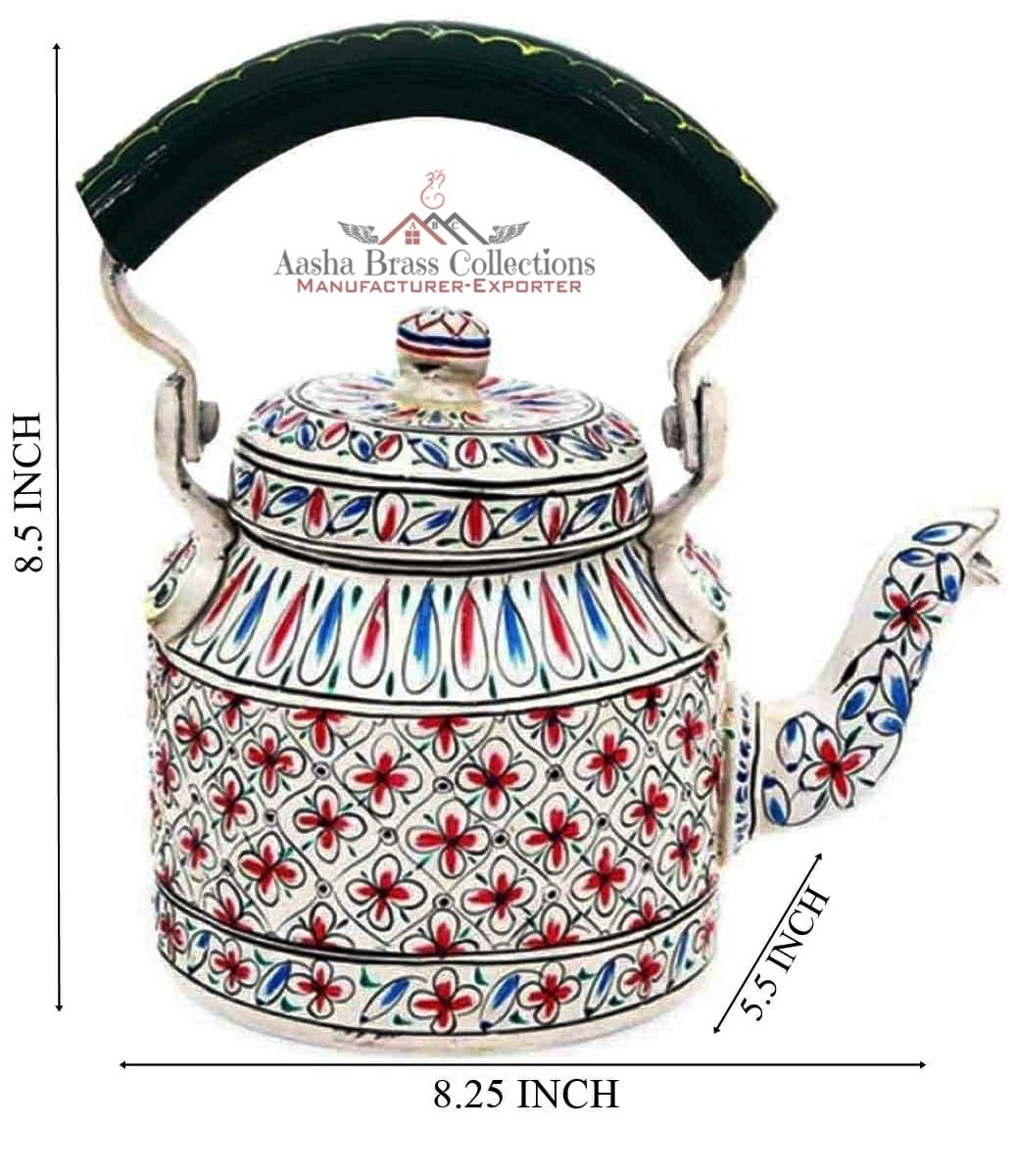 White and Red Hand Painted Traditional Tea Coffee Kettle Made In Aluminum Decorative Beautiful Customized Design Cheap Price