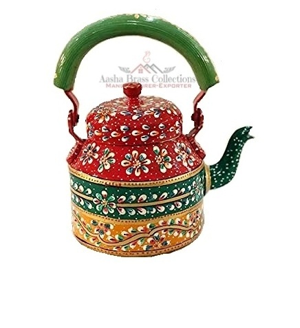 White and Red Hand Painted Traditional Tea Coffee Kettle Made In Aluminum Decorative Beautiful Customized Design Cheap Price