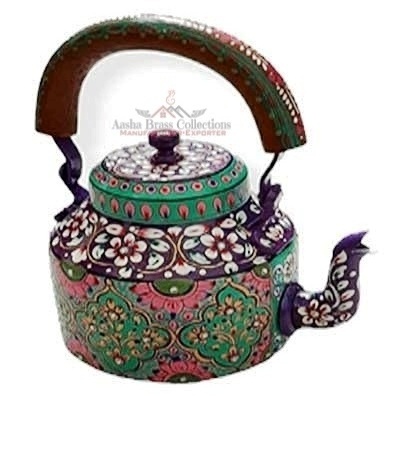 Green Pink Follower Painted Traditional Tea Coffee Kettle Made In Aluminum Decorative Beautiful Customized Design Cheap Price