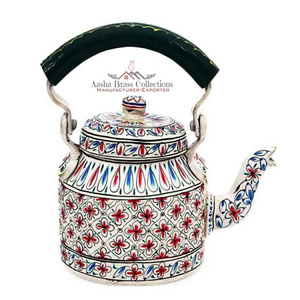 White and Red Hand Painted Traditional Tea Coffee Kettle Made In Aluminum Decorative Beautiful Customized Design Cheap Price