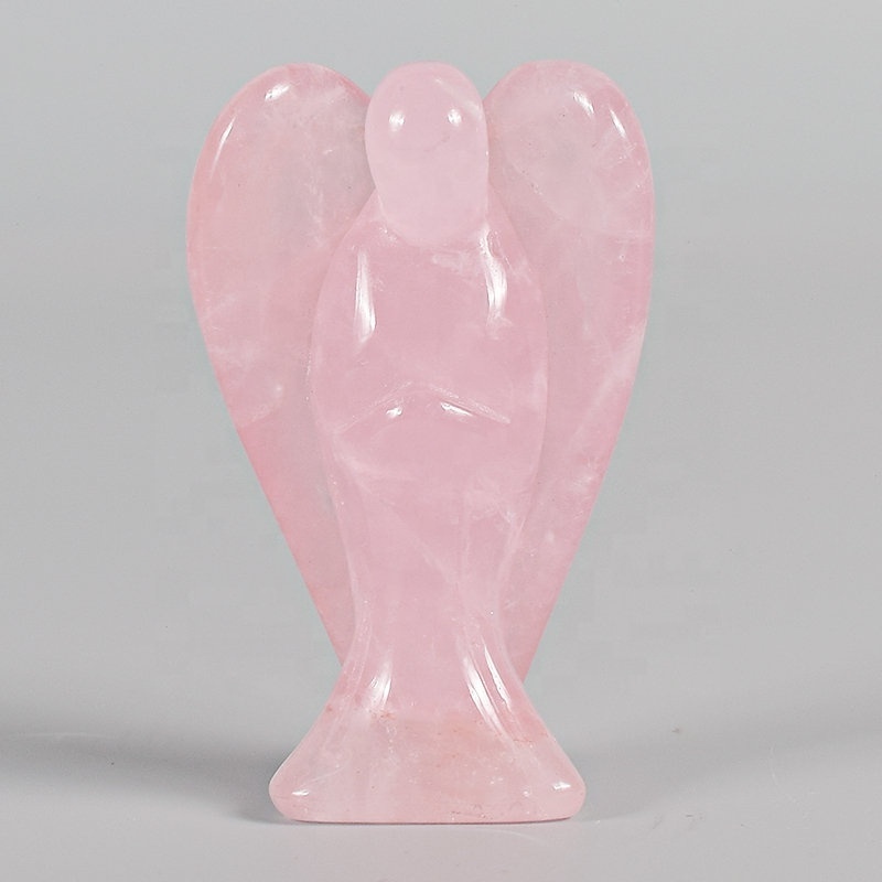 Natural Rose Quartz Angels Carvings Wholesale Crystal Crafts Figurines Natural Stones Reiki Rocks Minerals Feng Shui Angels