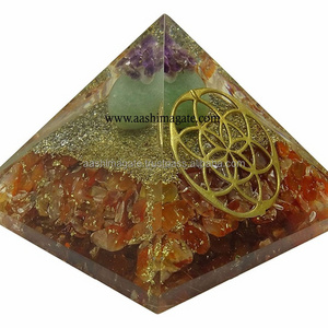 Red Carnelian Orgone pyramids with metal flower of life : orgone healing energy pyramids