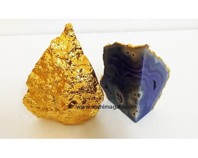 Decorative Purple Agate Bookends Geode Gold Platted Crystal Crafts Reiki Rocks Minerals Agate Book Ends For Office And Home