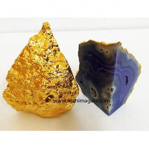 Decorative Purple Agate Bookends Geode Gold Platted Crystal Crafts Reiki Rocks Minerals Agate Book Ends For Office And Home