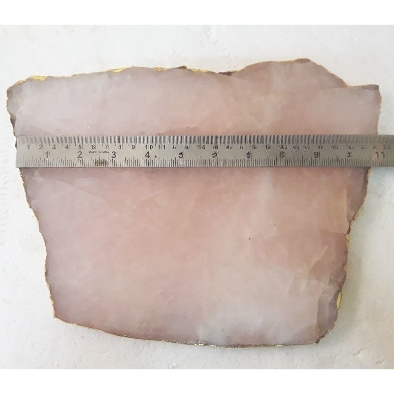 Rose Quartz Serving Platters Wholesale Gemstone Slice With Golden Edge Natural Stones Kitchen Serving With Love Decorative Style