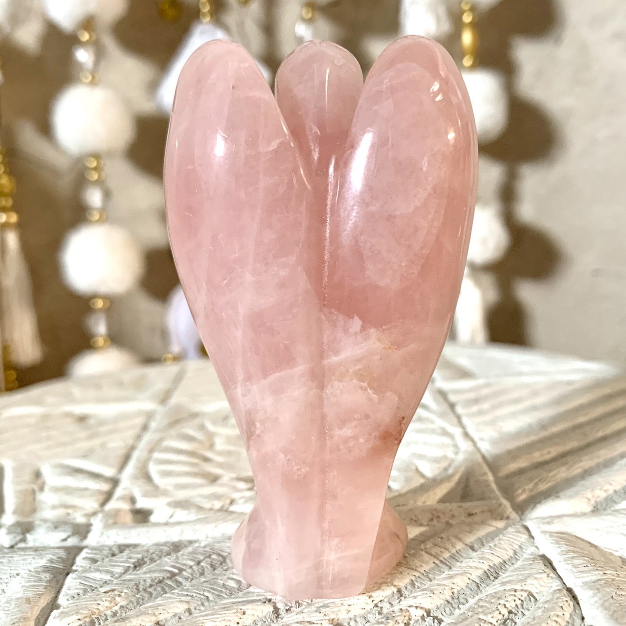 Natural Rose Quartz Angels Carvings Wholesale Crystal Crafts Figurines Natural Stones Reiki Rocks Minerals Feng Shui Angels