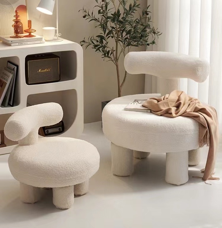 Modern small teddy boucle arm chair lounge white kids dining decor chairs