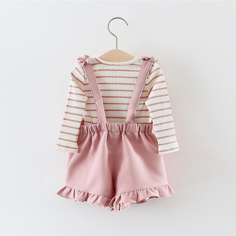 Wholesale Children Clothes Girl Clothing Sets Striped Tops + Suspender Pants 2 Piece Girls Summer Clothing Set