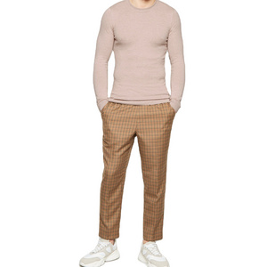 Custom make pattern cotton cashmere knitted wool crewneck sweater men