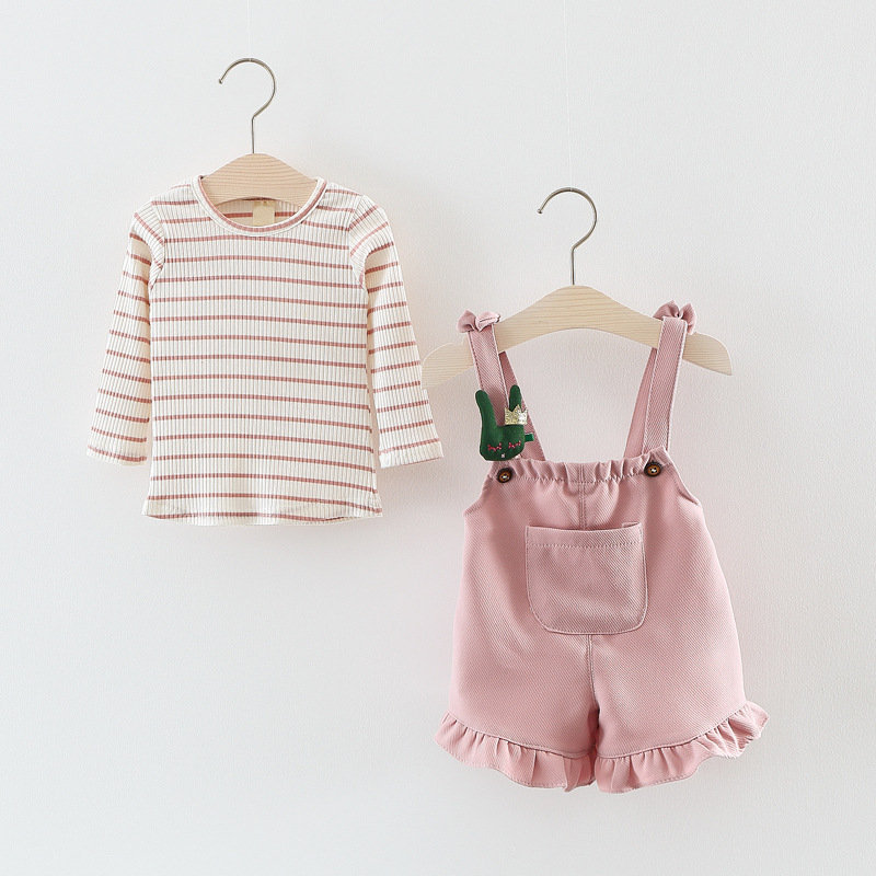 Wholesale Children Clothes Girl Clothing Sets Striped Tops + Suspender Pants 2 Piece Girls Summer Clothing Set