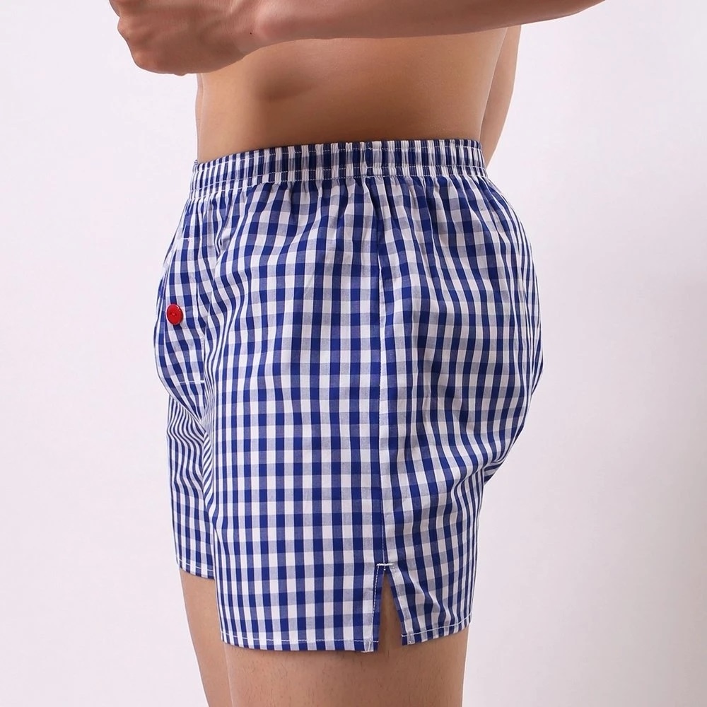 Custom Made Men's Front Open Pouch Plaid Underwear Loose Cotton Arrow Pant Shorts BOXER Briefs Men Print Boxer Short for Men