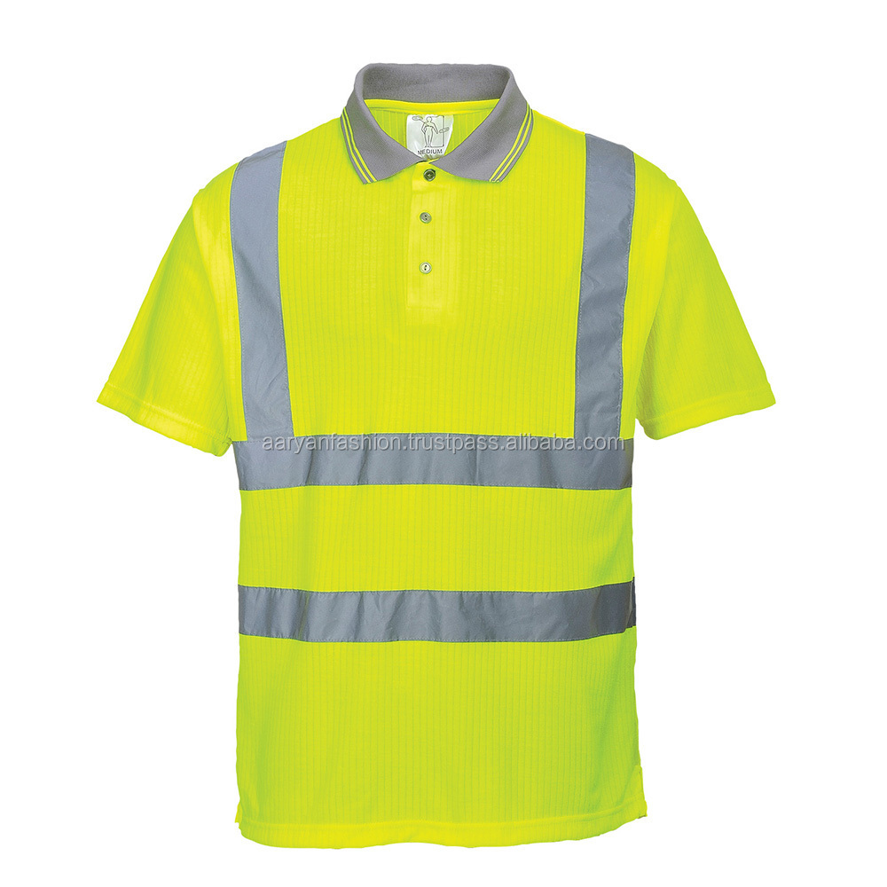 Custom Hi vis reflective safety t shirt fluo yellow working safety polo shirt