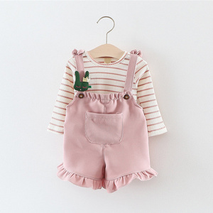 Wholesale Children Clothes Girl Clothing Sets Striped Tops + Suspender Pants 2 Piece Girls Summer Clothing Set