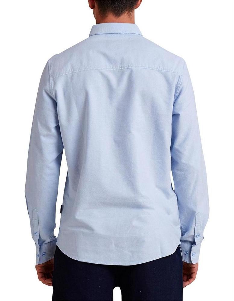 Wholesale Men's Long Sleeve Blue Oxford Dress Shirt with Left Chest Pocket Cotton Male Casual Solid Button Down Shirts