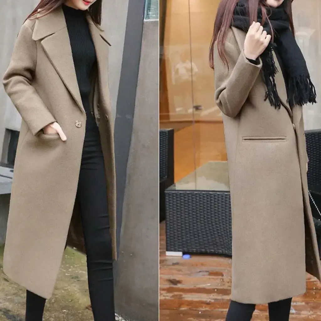 High Quality Winter Ladies Wool Women Single Breasted Long Overcoat