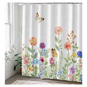 180x180cm Floral Tulip Embroidered Flower Shower Curtain Waterproof Polyester Fabric Bathroom Curtain With Hooks Curtain Decor