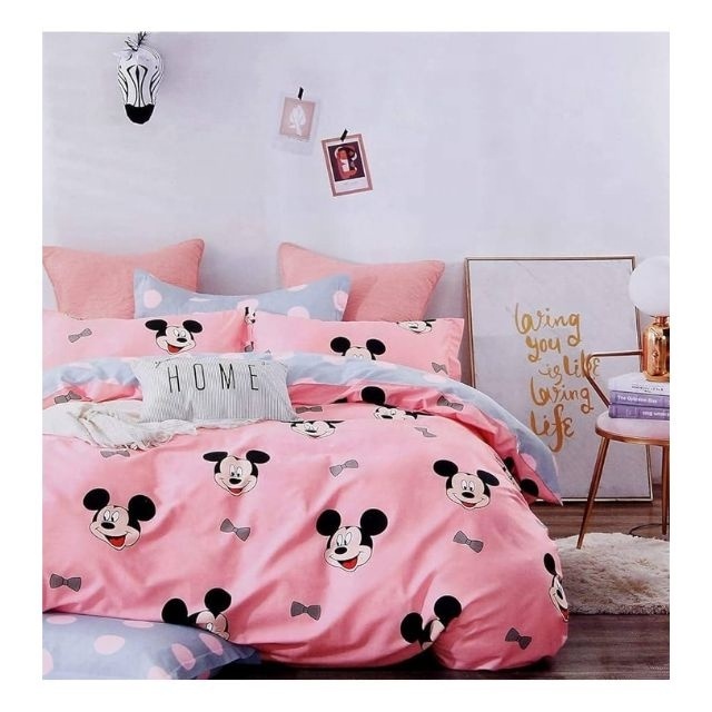 Pinky Mickiy Minniie Bedding Sets Embroidered Cartoon Cotton Bedspread with Dot Pattern Queen Duvet Covers for Children Girls