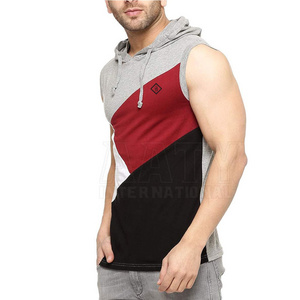 Hot sale Latest Two Tone Seamless sleeveless Zipper Pullover Men wholesale Custom Gym Sleeveless Hoodie