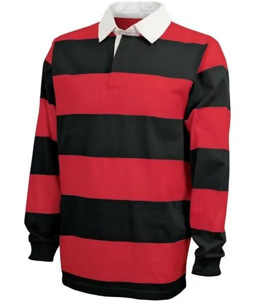 Adults Long Sleeve Knitted School House league Jersey Rugby 100% Cotton Polo Shirt Men's Black and Red Stripe