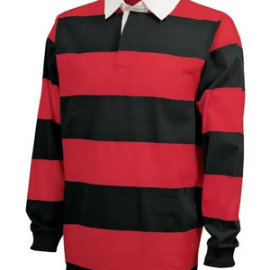 Adults Long Sleeve Knitted School House league Jersey Rugby 100% Cotton Polo Shirt Men's Black and Red Stripe