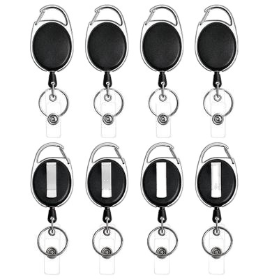 Retractable Badge Holder with Carabiner Reel Clip and Key Ring for ID Card Key Keychain Holders Black