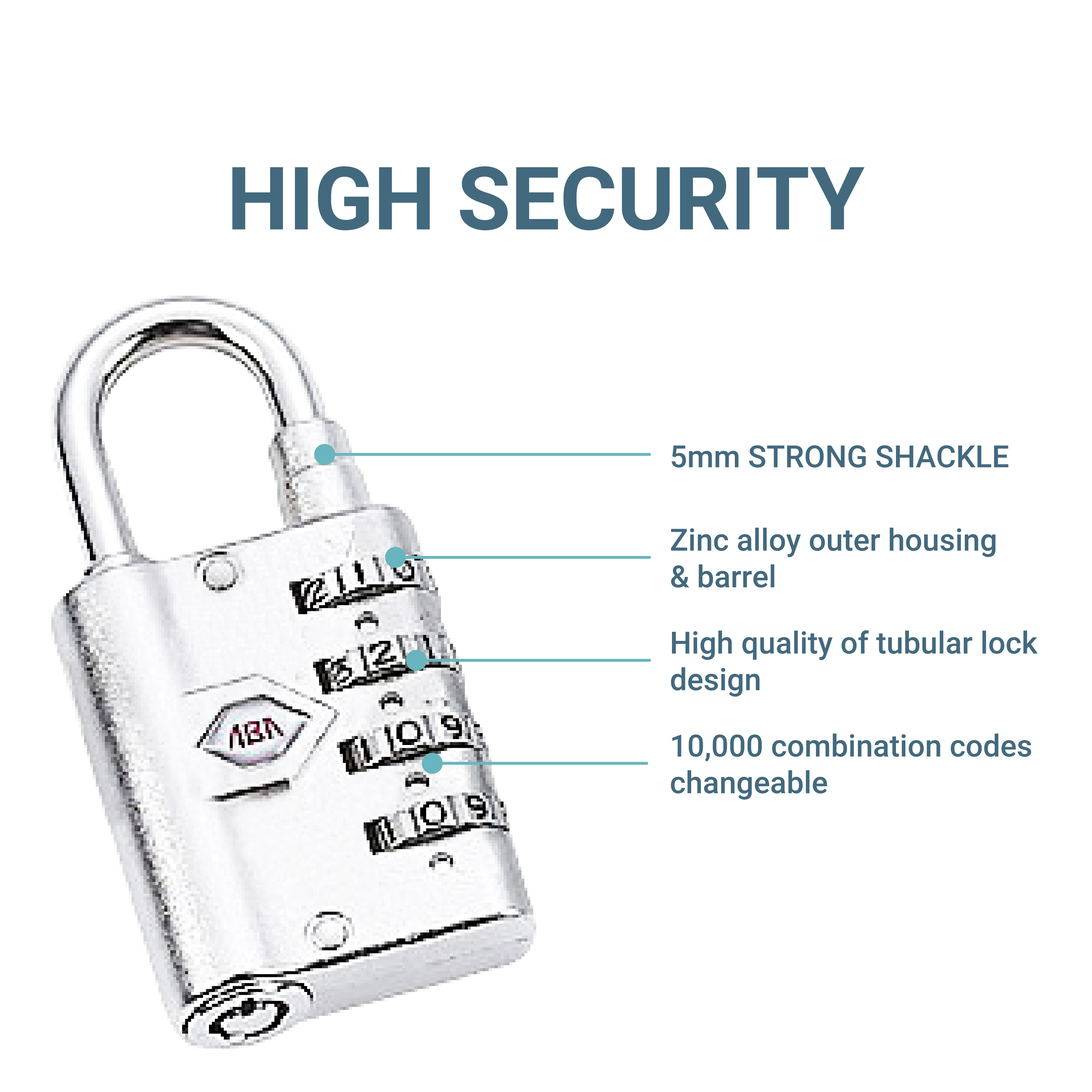 High Security 4 Heavy Duty Padlock With Key Digit Luggage Combination Lock For Bag