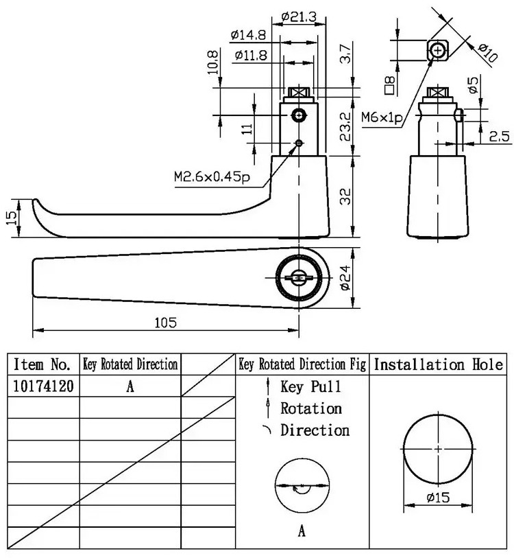 Stainless Steel L Handle Quarter Turn Cam Latch Handle Lock Key Locking Electric Cabinet Lock