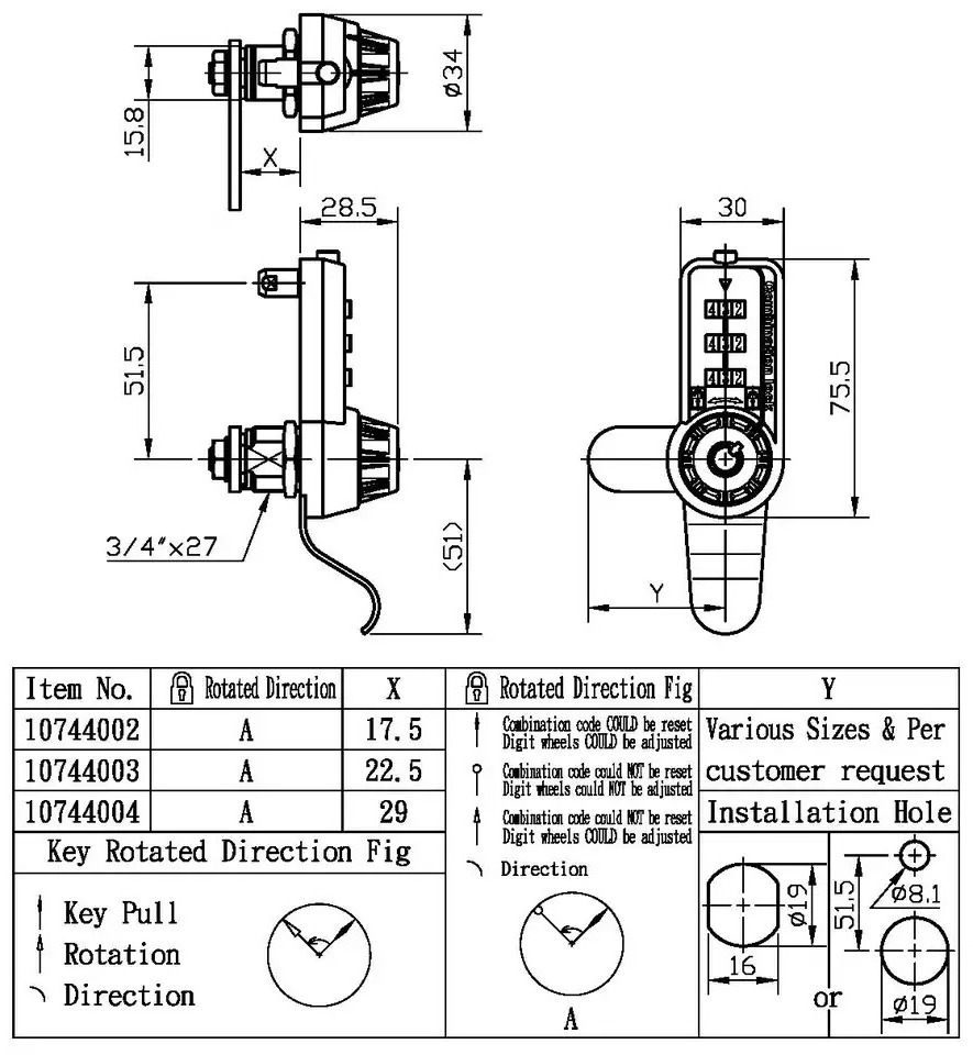 Round mechanical cam lock universal locker file cabinet drawer cabinet door lock