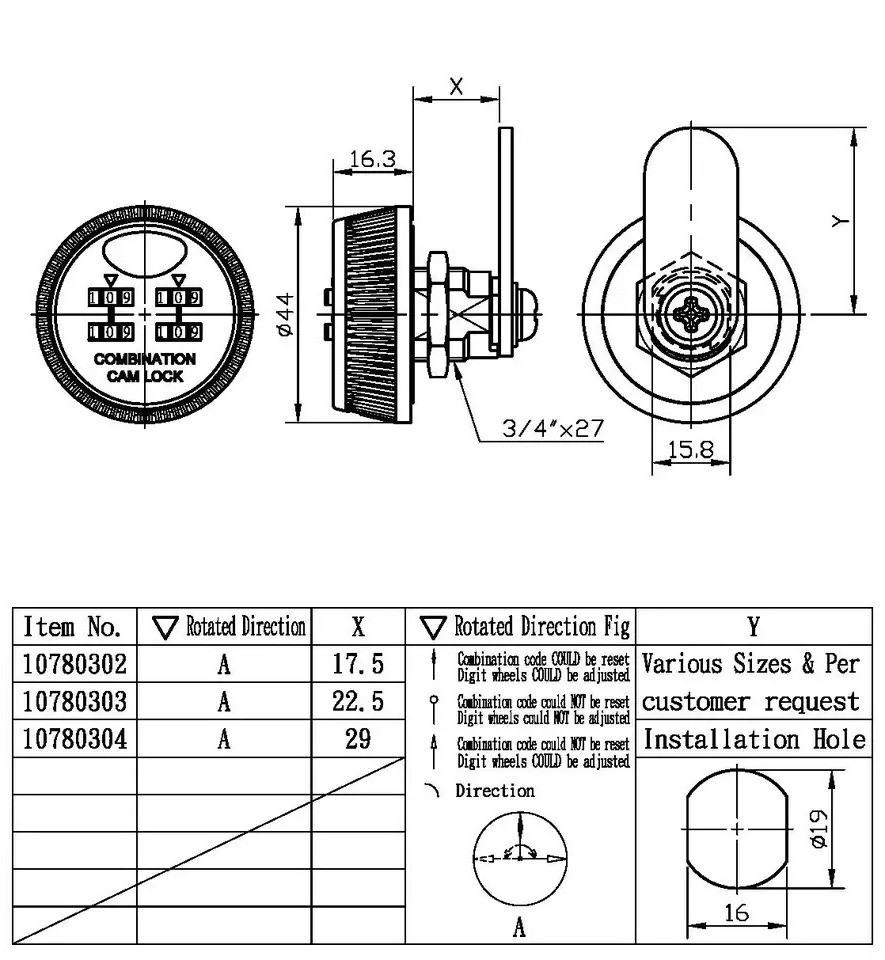 Combi-Cam 4-Dial Combination Cam Lock