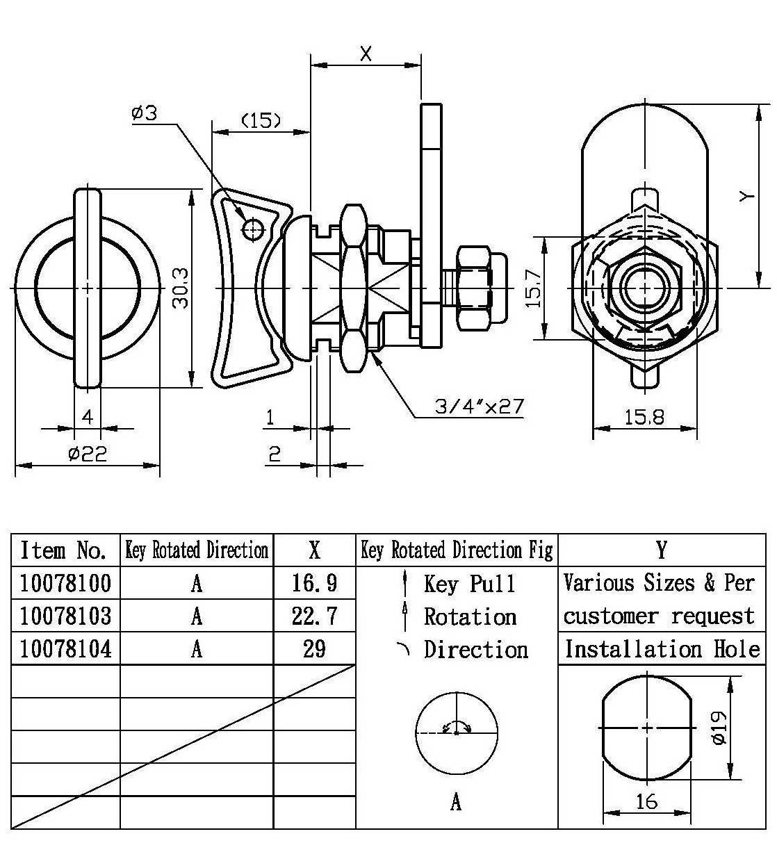 High-Quality Adjustable Latch Cam Lock for Metal Drawer Cabinet with Key