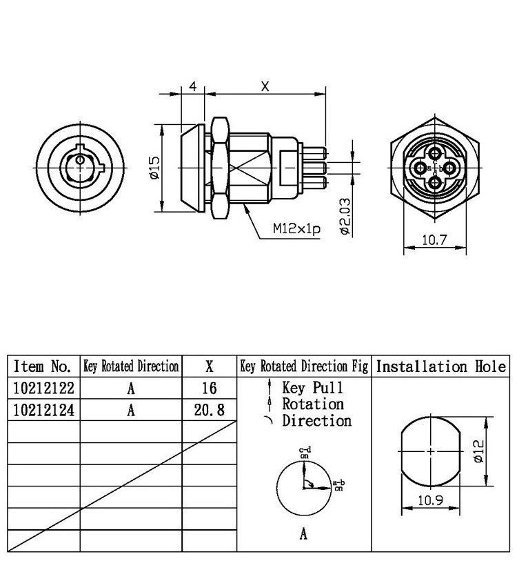 Top selling zinc alloy 12MM Automatic Door Push Key Lock Tubular Switch