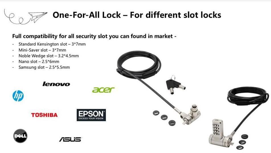 Cable Notebook Lock For Kensington And Hp Nano Slot Slim Laptop