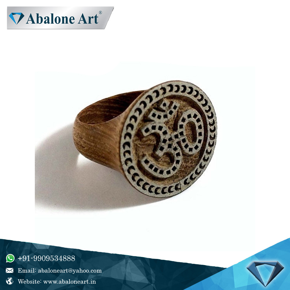 Abalone Art Traditional Men Wearing Real Wood Crafted Om Designed Finger Rings Available At Reasonable Price