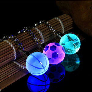 honorable Colorful led light crystal basketball/football/world globe crystal led keychain crystal keychain