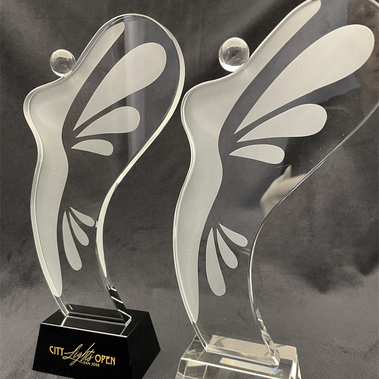 PUJIANG  customized Butterfly Shaped Award Custom Woman Angel Wing k9  Crystal Trophy