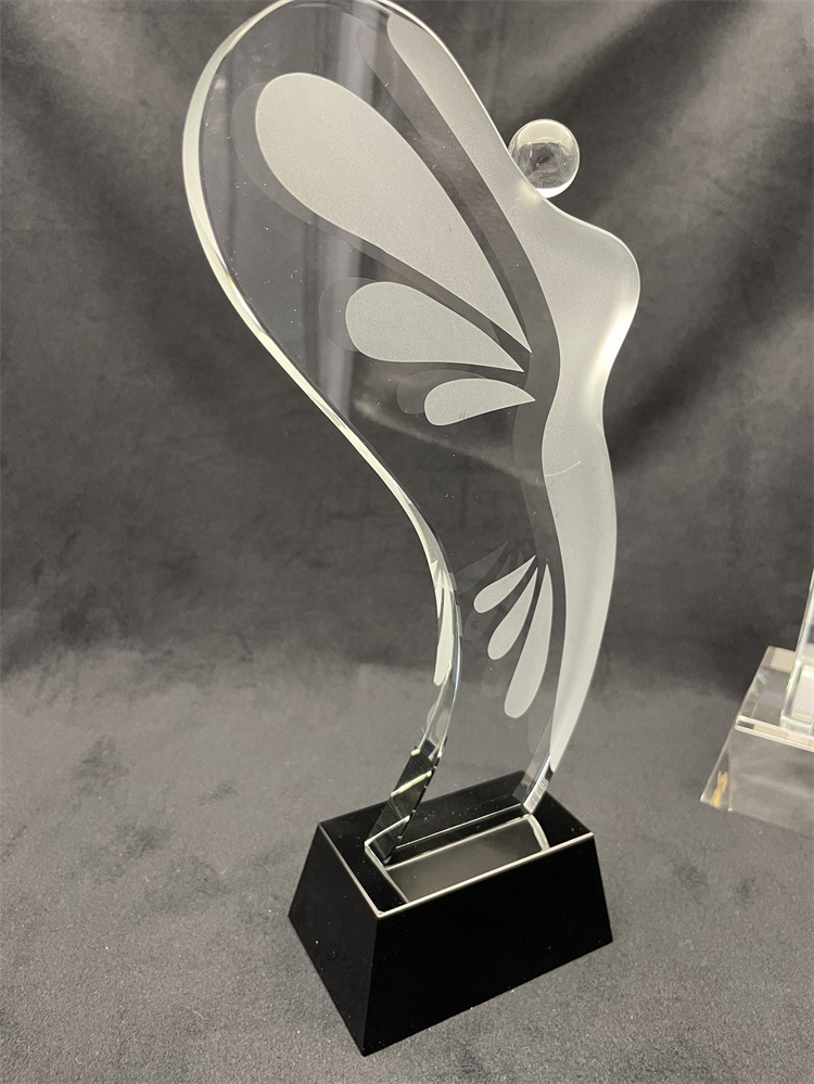 PUJIANG  customized Butterfly Shaped Award Custom Woman Angel Wing k9  Crystal Trophy