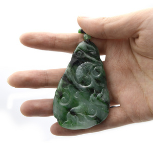 Natural Green Burma Jadeite Jade  Carved Chinese Dragon Pendants