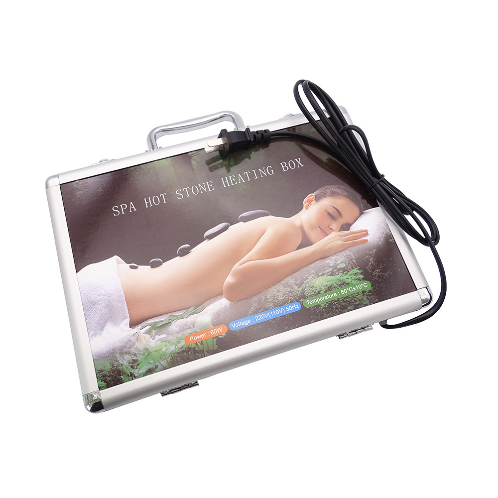 Spa Hot Massage Stone 16pcs Massage Stone With Aluminum Heating Box Heat Massage Kit Basalt Energy Stones