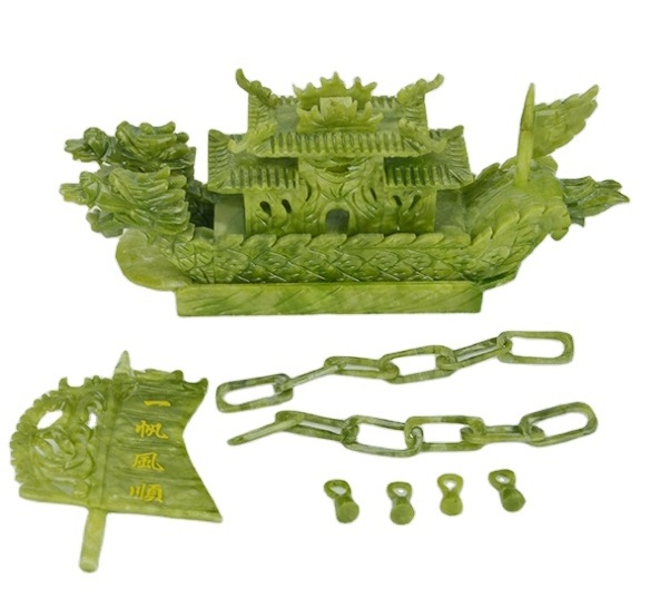 Natural Chinese Jade Dragon Boat Craft For Decor