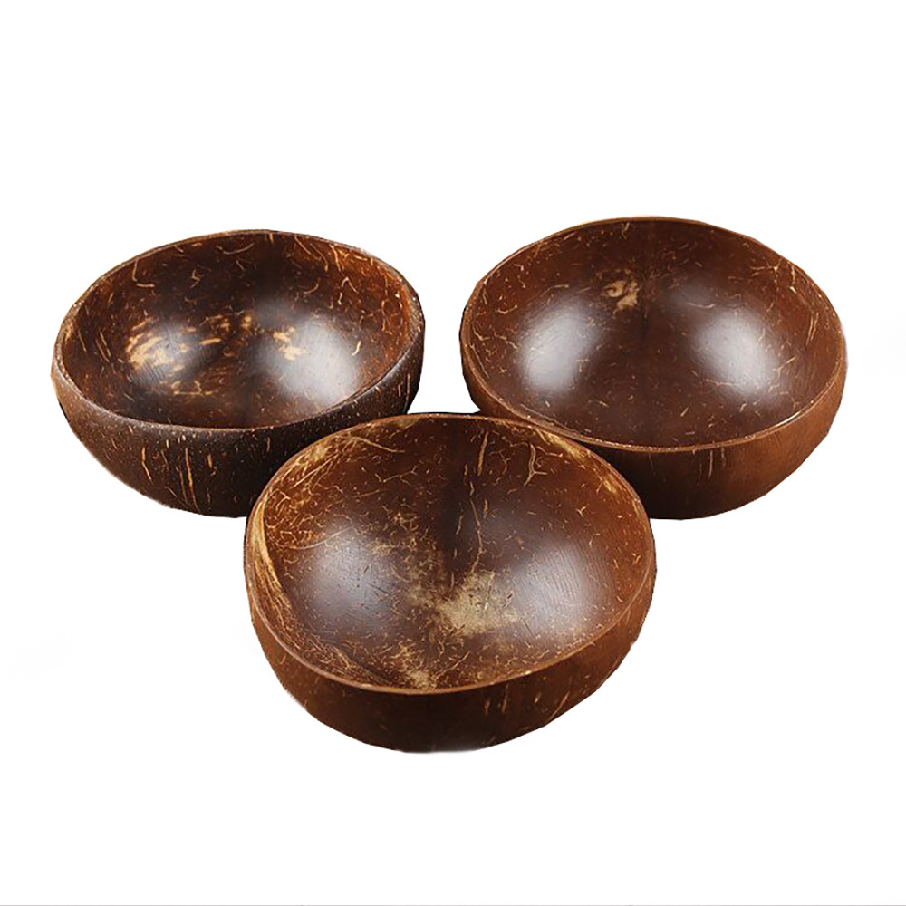 Natural Coconut Bowl Salad Bowl Flat Shell Organic For Fruit Vietnam With Spoon Set