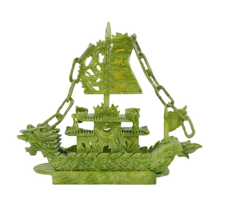 Natural Chinese Jade Dragon Boat Craft For Decor