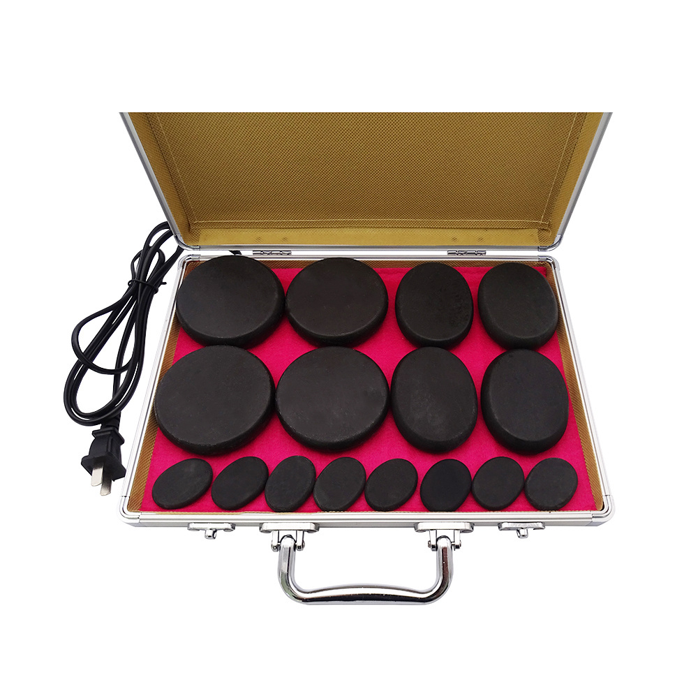 Spa Hot Massage Stone 16pcs Massage Stone With Aluminum Heating Box Heat Massage Kit Basalt Energy Stones