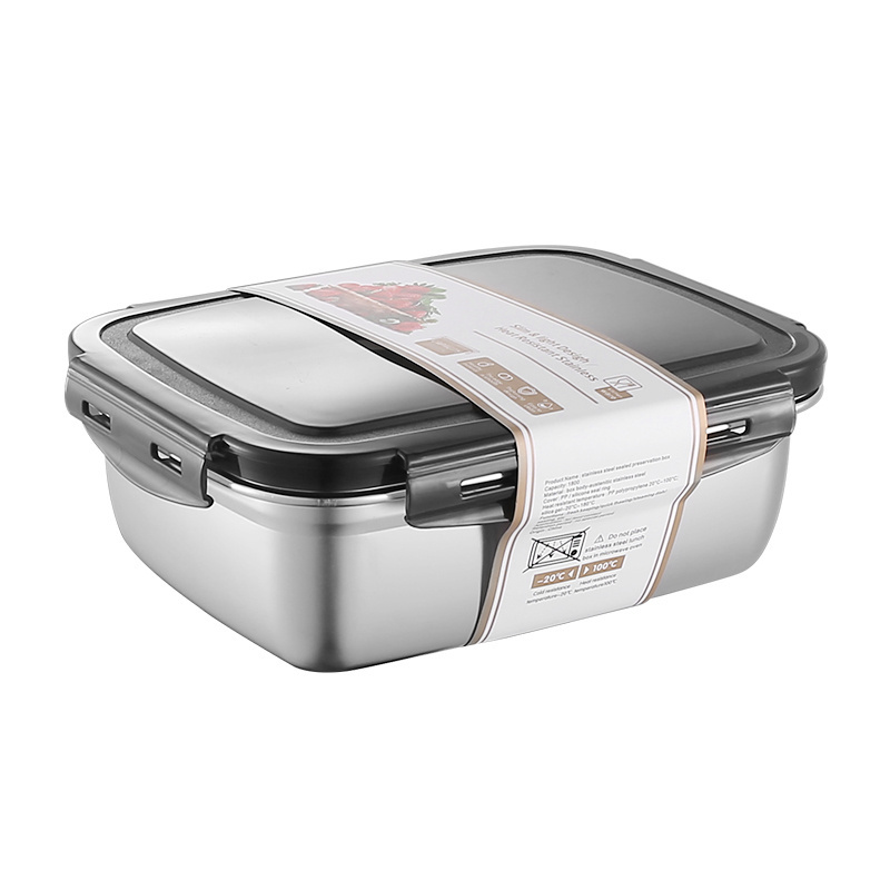 Stainless Steel Food Container with Airtight PP Lid Fresh Storage Container Portable Metal Lunch Box