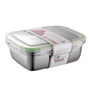 Stainless Steel Food Container with Airtight PP Lid Fresh Storage Container Portable Metal Lunch Box